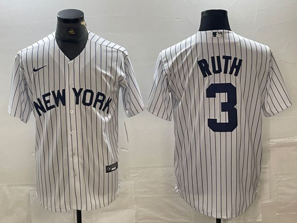 Men New York Yankees 3 Ruth White Stripe Game Nike 2024 MLB Jersey style 1